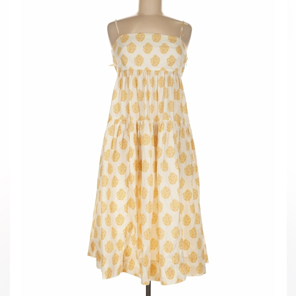 J.Crew Cottagecore Tiered Midi Dress Tie Back Floral Yellow White NWT Size 6 - Picture 5 of 9